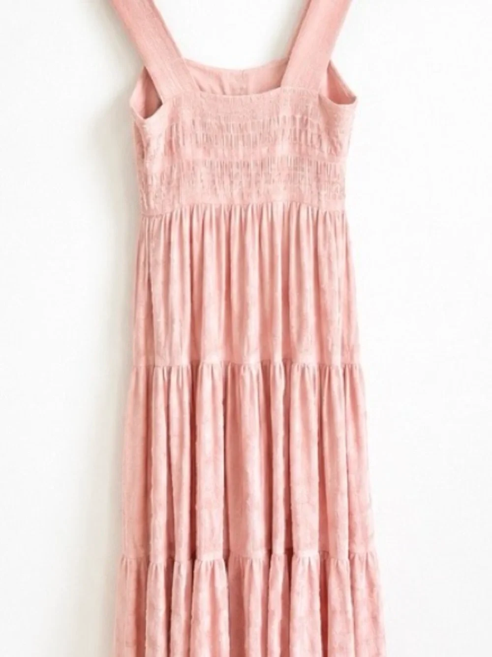 Jonathan Simkhai Celeste Smocked Tiered Maxi Dress Blush Pink XS 0
